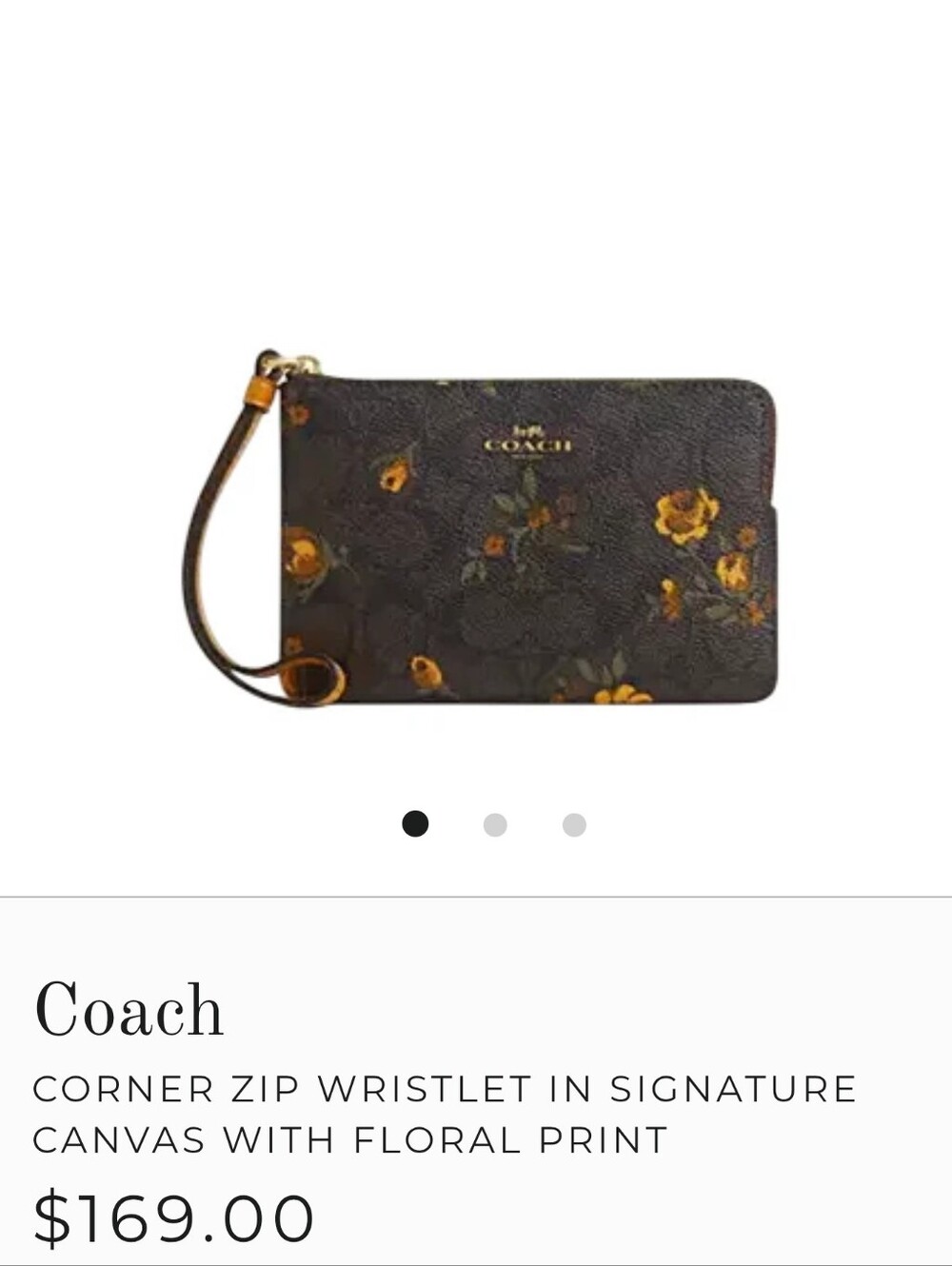 COACH Corner Zip Wristlet Signature Canvas Floral Print Brown Yellow Wallet - Picture 5 of 5